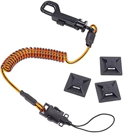 Ergodyne Squids 3151 Coiled Lanyard Tether with Swivel Hook, Detachable End, Self-Adhesive Mounts Included,Orange and Black