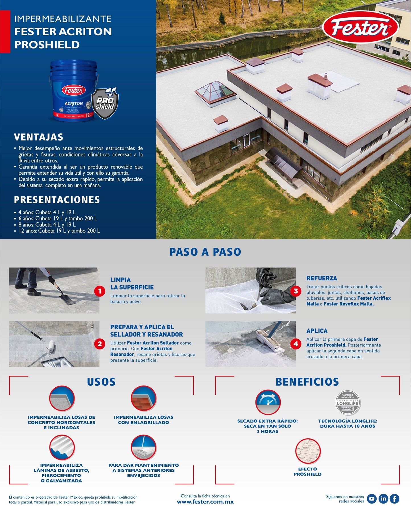 IMPERMEABILIZANTE 12 AÑOS BLANCO 19L FESTER ACRITON PROSHIELD MAX